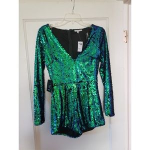 Sequined long sleeve romper